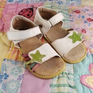 Livie & Luca White Leather Adjustable Sandals w/Glitter Star & Rainbow Straps 13